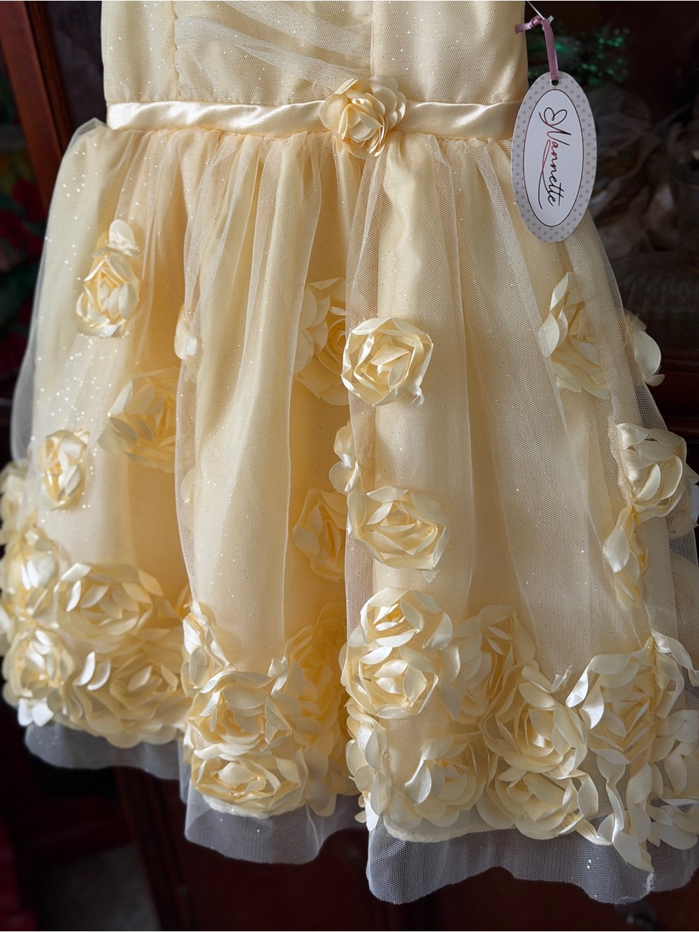 Yellow Floral Tulle Girls' Dress - Picture 6 of 16